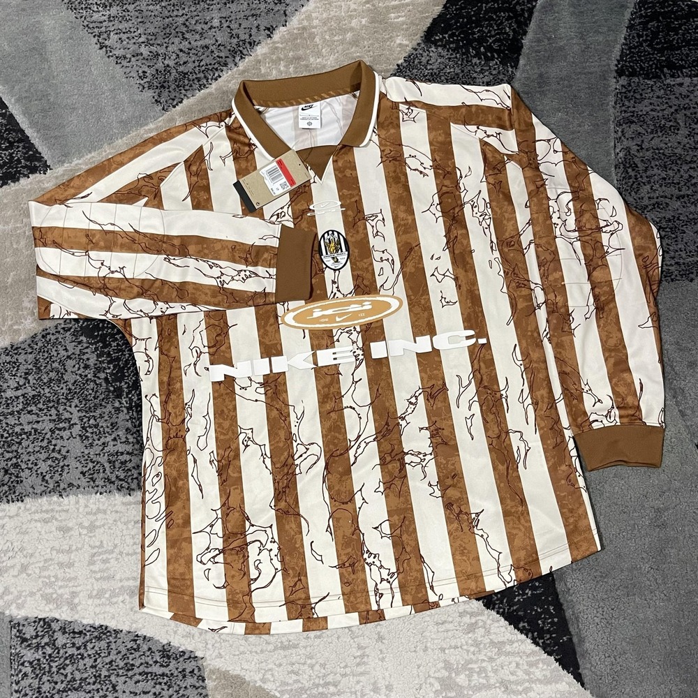Nike Air Victory‎ SoccerJersey Men Large Brown White Stripe Shirt Embroidery NEW